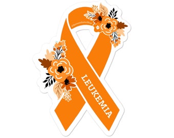 Leukemia Sticker, Leukemia Awareness Stickers, Floral Orange Awareness Ribbon, Cancer Awareness Decal, Leukemia Support Gift