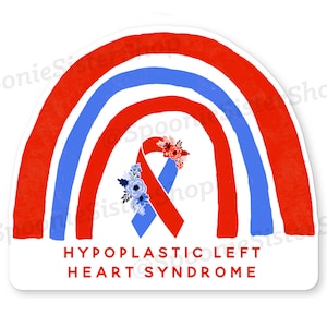 Rainbow HLHS Sticker, Hypoplastic Left Heart Syndrome Stickers, HLHS Decal, HLHS Awareness Stickers, Red and Blue Awareness Ribbon