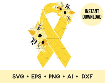 Yellow Awareness Ribbon SVG, Yellow Ribbon PNG, Yellow Ribbon SVG, Yellow Awareness Ribbon Clip Art, Digital Download, Commercial Use Vector