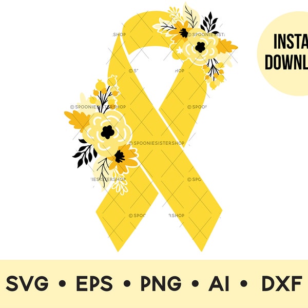 Yellow Awareness Ribbon SVG, Yellow Ribbon PNG, Yellow Ribbon SVG, Yellow Awareness Ribbon Clip Art, Digital Download, Commercial Use Vector