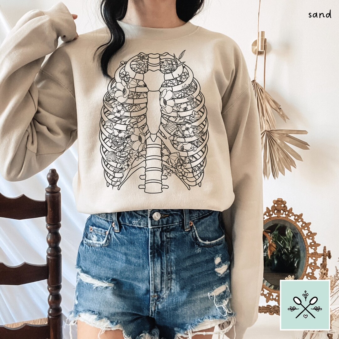 Ribcage Sweatshirt, Floral Ribs Anatomy Sweatshirt, Ribs Sweater, Rib ...