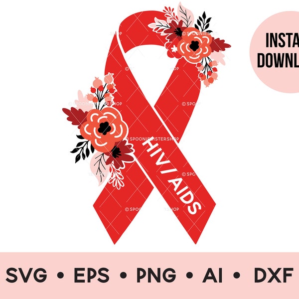 HIV/AIDS Awareness Ribbon Svg, HIV Aids Ribbon, Hiv Awareness, Aids Awareness Clip Art, Commercial Use, Digital Download, Red Ribbon Vector