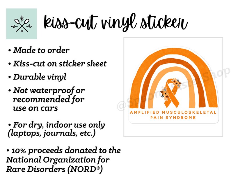 Rainbow AMPS Sticker, Amplified Musculoskeletal Pain Syndrome, AMPS Awareness Stickers, AMPS Decal, Orange Awareness Ribbon, Chronic Pain image 6