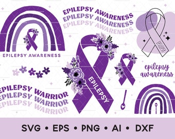 Epilepsy SVG Bundle, Epilepsy Awareness Clipart Bundle, Clip Art, Epilepsy Awareness Ribbon Digital Download, Vector Art, SVG Cut Files