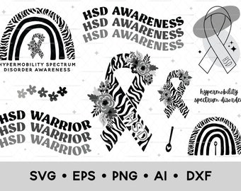 Hypermobility Spectrum Disorder SVG Bundle, HSD Awareness Svg, Hypermobility PNG, Zebra Awareness Ribbon, Clip Art Bundle, Digital Download