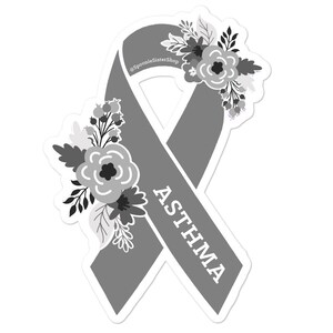 Asthma Sticker, Asthma Awareness Stickers, Floral Grey Awareness Ribbon ...
