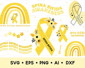 Spina Bifida SVG Bundle, Spina Bifida Awareness SVG, Spina Bifida Clipart Bundle, Yellow Awareness Ribbon, Digital Download, Commercial Use