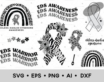 Ehlers-Danlos Syndrome SVG Bundle, EDS Awareness Svg, Ehlers-Danlos PNG, Zebra Awareness Ribbon, Clip Art Bundle, Digital Download, Vector