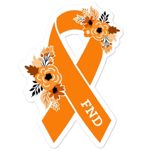 Functional Neurological Disorder Sticker, FND Awareness Stickers, Floral Orange Awareness Ribbon, FND Decal, Chronic Illness Sticker