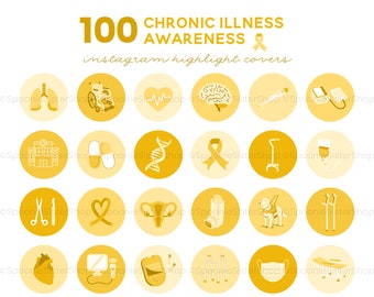 Chronic Illness Instagram Highlight Covers, Yellow Covers, Chronic Illness Awareness, Health Highlight Cover, Medical Instagram Template