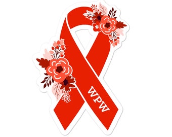 Wolff-Parkinson-White Syndrome Sticker, WPW Awareness Stickers, Floral Red Awareness Ribbon, Rare Chronic Illness, WPW Awareness Decal