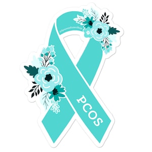 PCOS Sticker, Polycystic Ovarian Syndrome Awareness, Floral Teal Awareness Ribbon Stickers, Chronic Illness Sticker