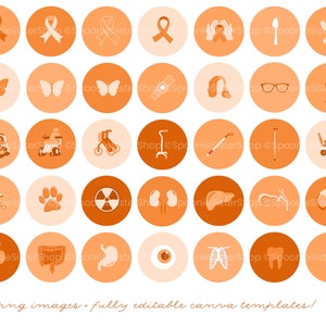 Chronic Illness Instagram Highlight Covers, Orange Covers, Chronic Illness Awareness, Health Highlight Cover, Medical Instagram Template image 2