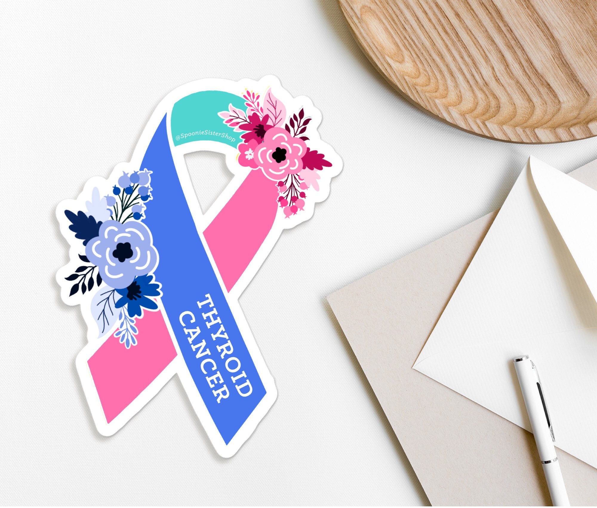 Thyroid Sticker Rwalistic Thyroid Cancer Sticker, Thyroid Cancer Awareness Stickers, Floral Blue ...