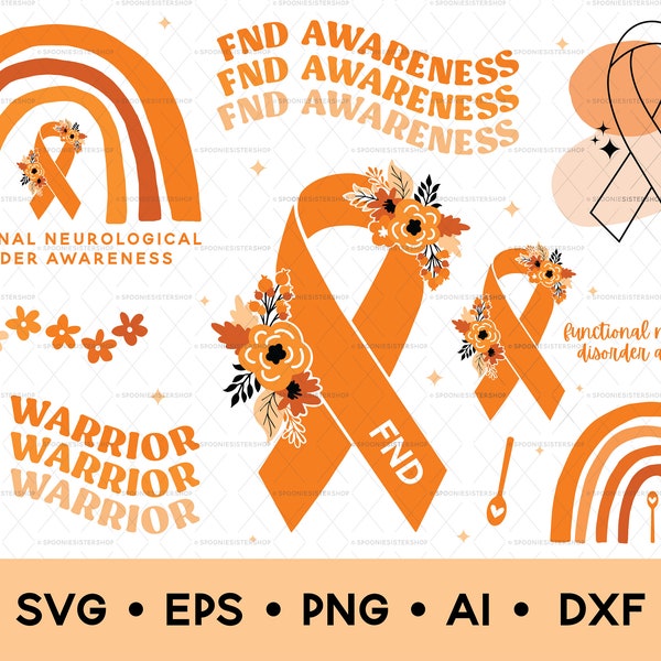 FND Svg Bundle, FND Awareness Svg, Functional Neurological Disorder Clipart Bundle, Digital Download, Commercial Use, Orange Ribbon Vector