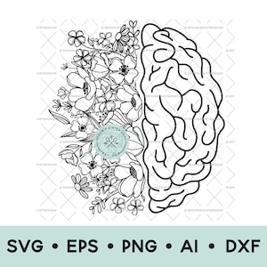 Floral Brain Anatomy SVG, Brain Anatomy Clip Art, Anatomical Brain PNG, Brain SVG, Brain Clipart, Neurology, Mental Health, Digital Download