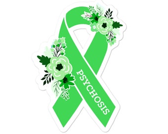 Psychosis Awareness Sticker, Psychotic Disorders Sticker, Floral Lime Green Awareness Ribbon, Psychosis Decal, Psychotic Disorder Awareness