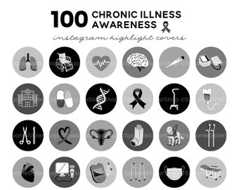 Chronic Illness Instagram Highlight Covers, Grey and Black Covers, Chronic Illness Awareness, Health Highlight Cover, Instagram Template