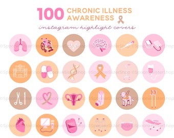 Chronic Illness Instagram Highlight Covers, Boho Pink Covers, Chronic Illness Awareness, Health Highlight Cover, Medical Instagram Template