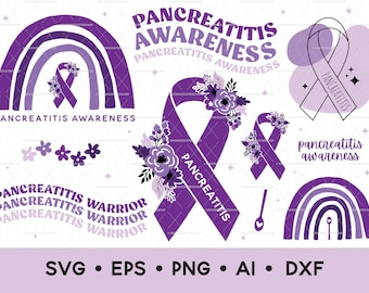 Pancreatitis SVG Bundle, Pancreatitis Awareness Clipart Bundle, Clip Art, Pancreatitis Awareness Ribbon Digital Download, Cricut Cut Files