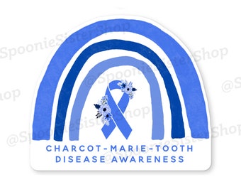 Rainbow Charcot-Marie-Tooth Disease Sticker, CMT Awareness Decal, CMT Stickers, Rainbow CMT Decal, Blue Awareness Ribbon, Blue Rainbow