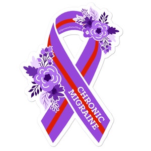 Chronic Migraine Sticker, Migraine Awareness Stickers, Floral Purple Red Awareness Ribbon, Chronic Headache, Chronic Pain Sticker