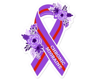 Chronic Migraine Sticker, Migraine Awareness Stickers, Floral Purple Red Awareness Ribbon, Chronic Headache, Chronic Pain Sticker