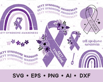 Rett Syndrome SVG Bundle, Rett Syndrome Awareness Clipart Bundle, Clip Art, Awareness Ribbon Digital Download, Vector Art, SVG Cut Files