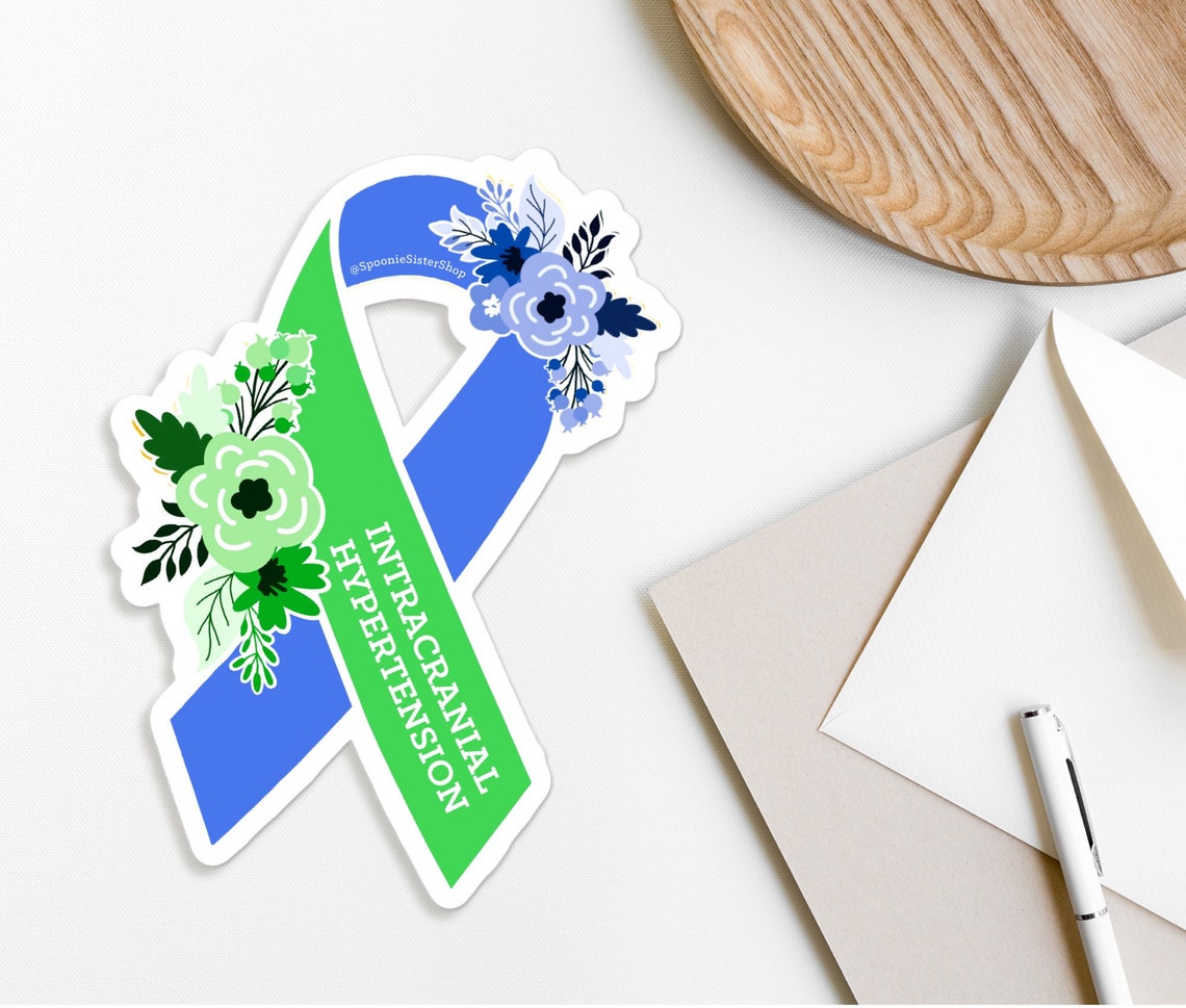 Iih Ribbon Color Intracranial Hypertension Sticker, IIH Awareness Stickers, Floral Green ...
