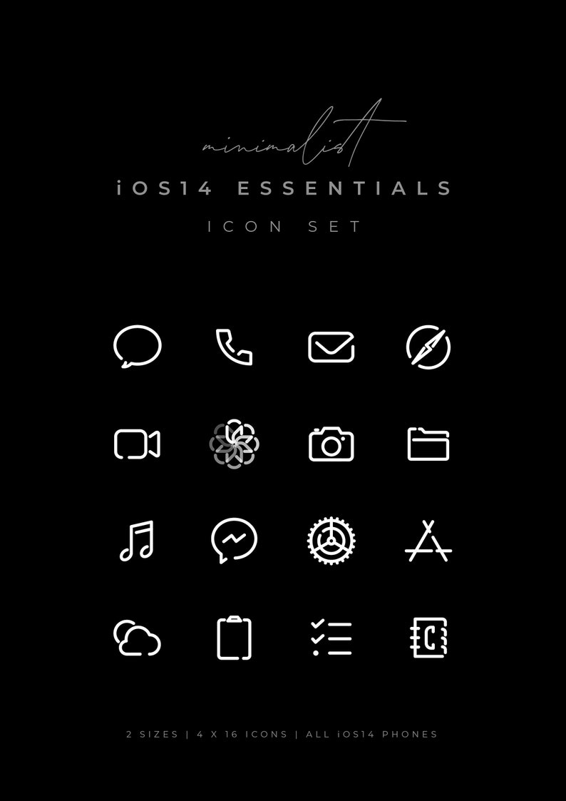 White Ios 14 Icon Set. Minimalist Iphone Icons. Simple Line Etsy