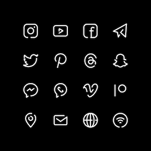 White Social Media Icons. Minimalist Social Media Logos. Simple Line Icons: Instagram, YouTube, Facebook, Pintrest, Patreon, etc. by Senti