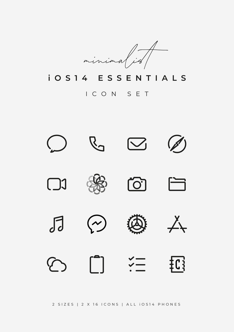 Black Ios 14 Icon Set. Minimalist Iphone Icons. Simple Line Etsy
