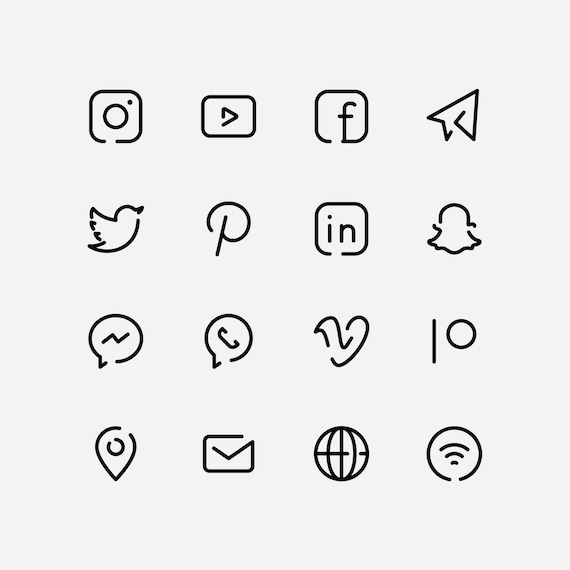 Black Social Media Icons. Minimalist Social Media Logos. Simple Line Icons:  Instagram, , Facebook, Pintrest, Patreon, Etc. by Senti -  Canada