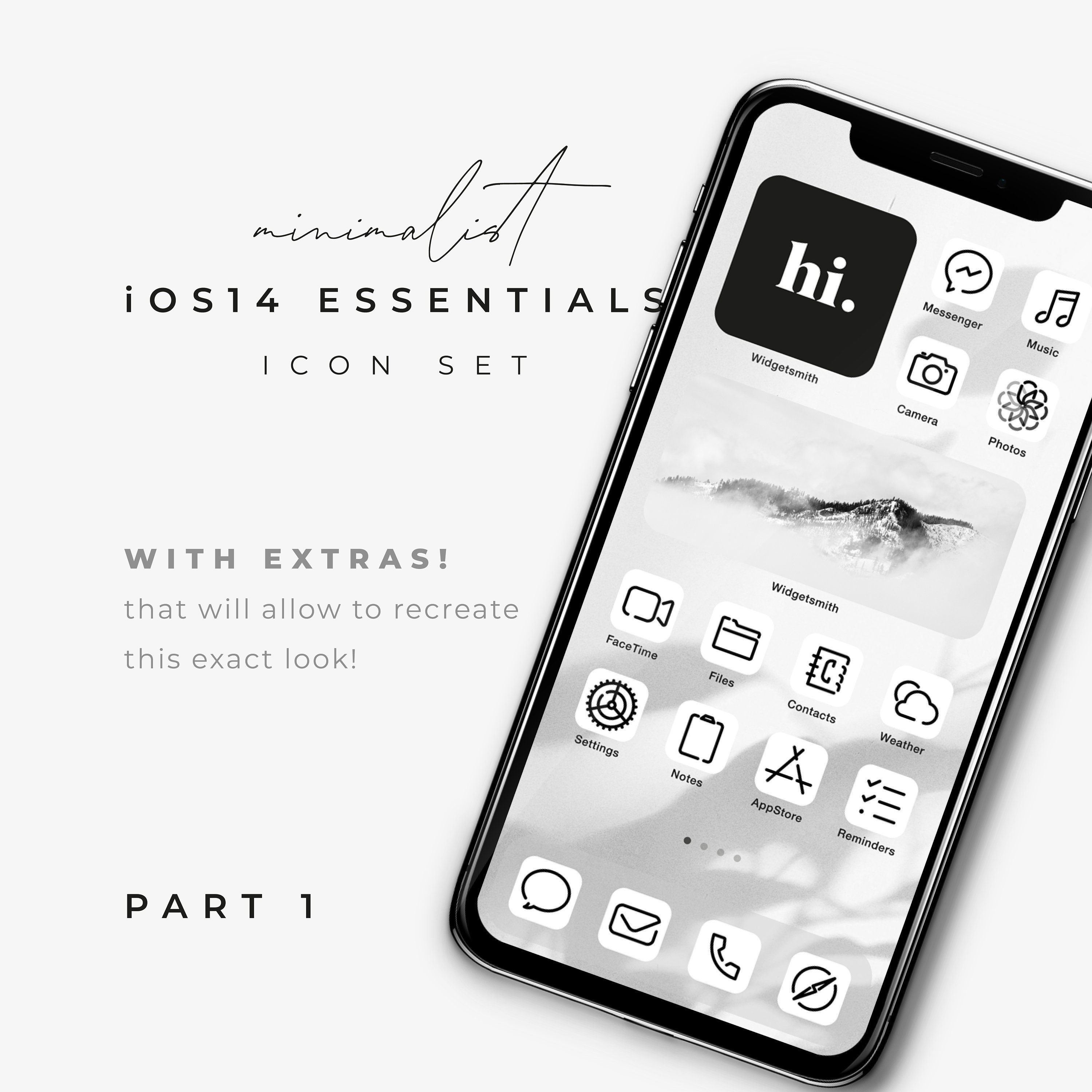 Black Ios 14 Icon Set Minimalist Iphone Icons Simple Line Etsy