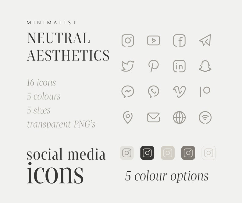 Neutral Aesthetics Social Media Icons Minimalist Social Media Etsy