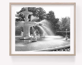 Historic Savannah Georgia, Savannah Forsyth Park Fountain, Black and White Fine Art Print, Instant Digital Download, Savannah GA home decor