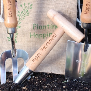 Personalized Garden Tool Set: Engraved Stainless Steel Trowel, Fork & Dibber