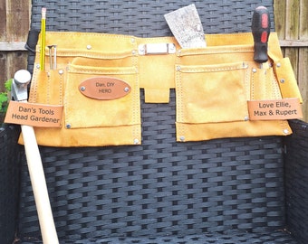 Personalised 11 Pocket Suede Leather Tool Belt, Engraved DIY Gift for Him Her, Father's Mother's Day Gift Ideas