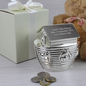 Noah's Ark Money Box Christening Baptism Gift Ideas New Born Baby 1st Birthday Personalised Engraved Gifts Plain with Text