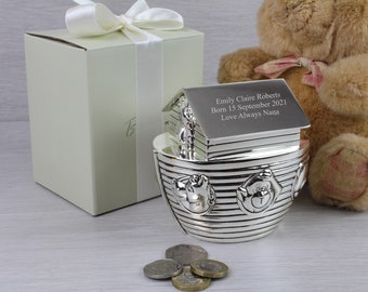 Noah's Ark Money Box Christening Baptism Gift Ideas New Born Baby 1st Birthday Personalised Engraved Gifts