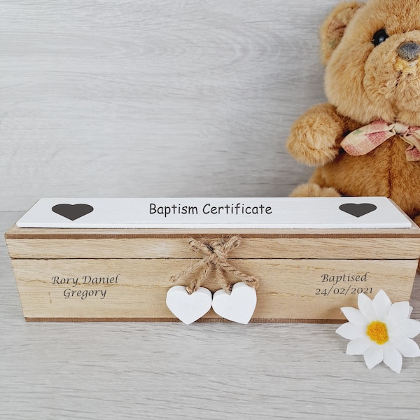 Personalised Christening Certificate Holder Wooden Christening Gift New Baby Shower Keepsake Memento Eco-Friendly Holder
