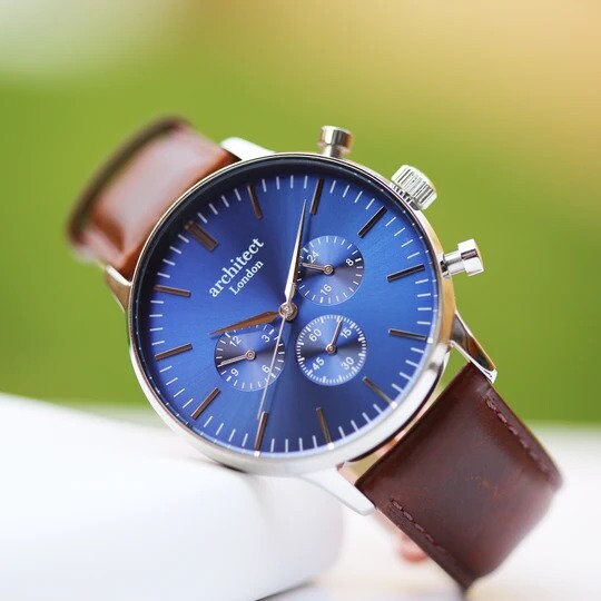 Personalised Engraved Chronograph Men's Watch With Walnut Strap ...
