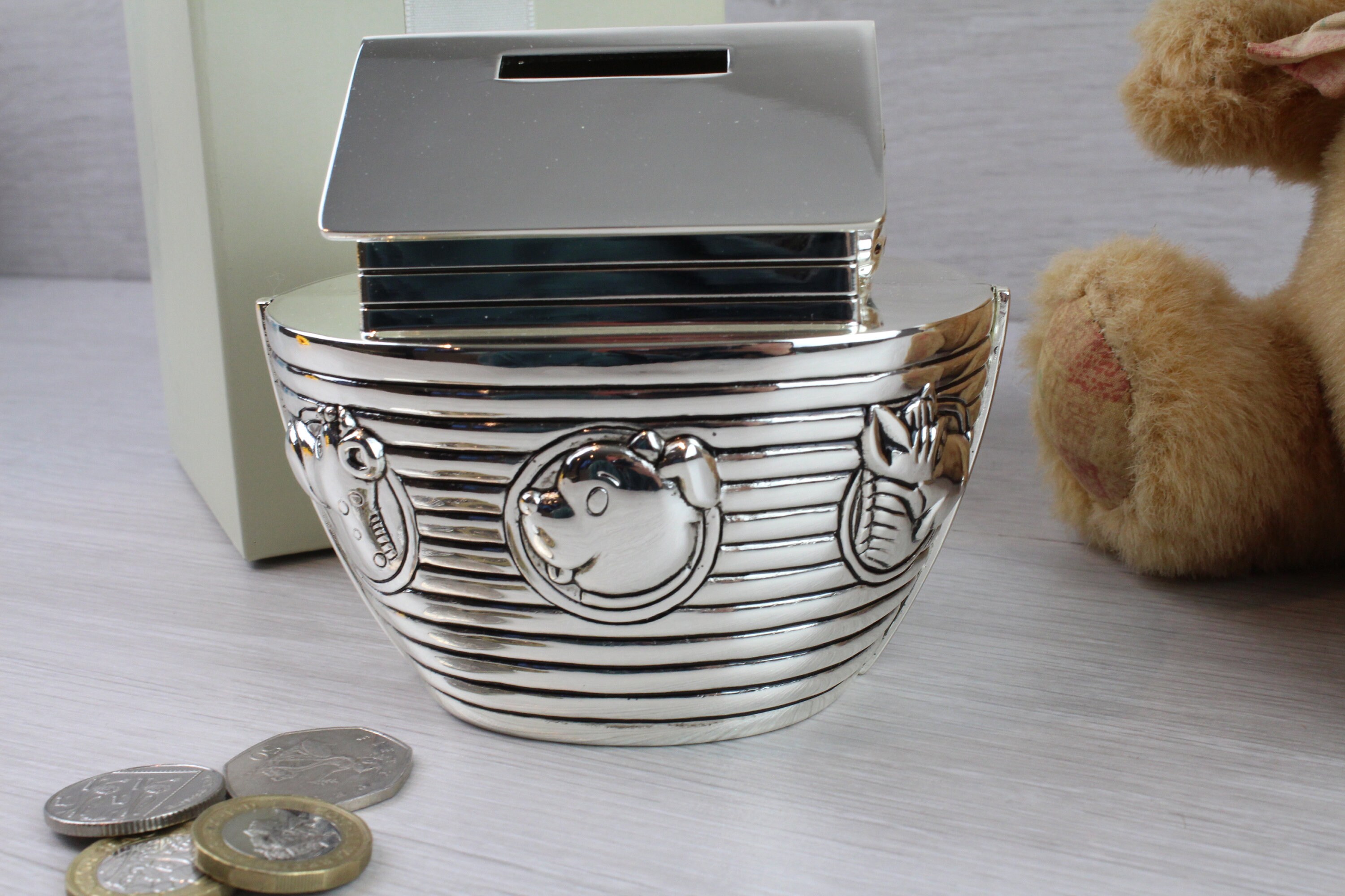 Noah&#39;s Ark Money Box Christening Baptism Gift Ideas New Born Baby 1st Birthday Personalised Engraved Gifts
