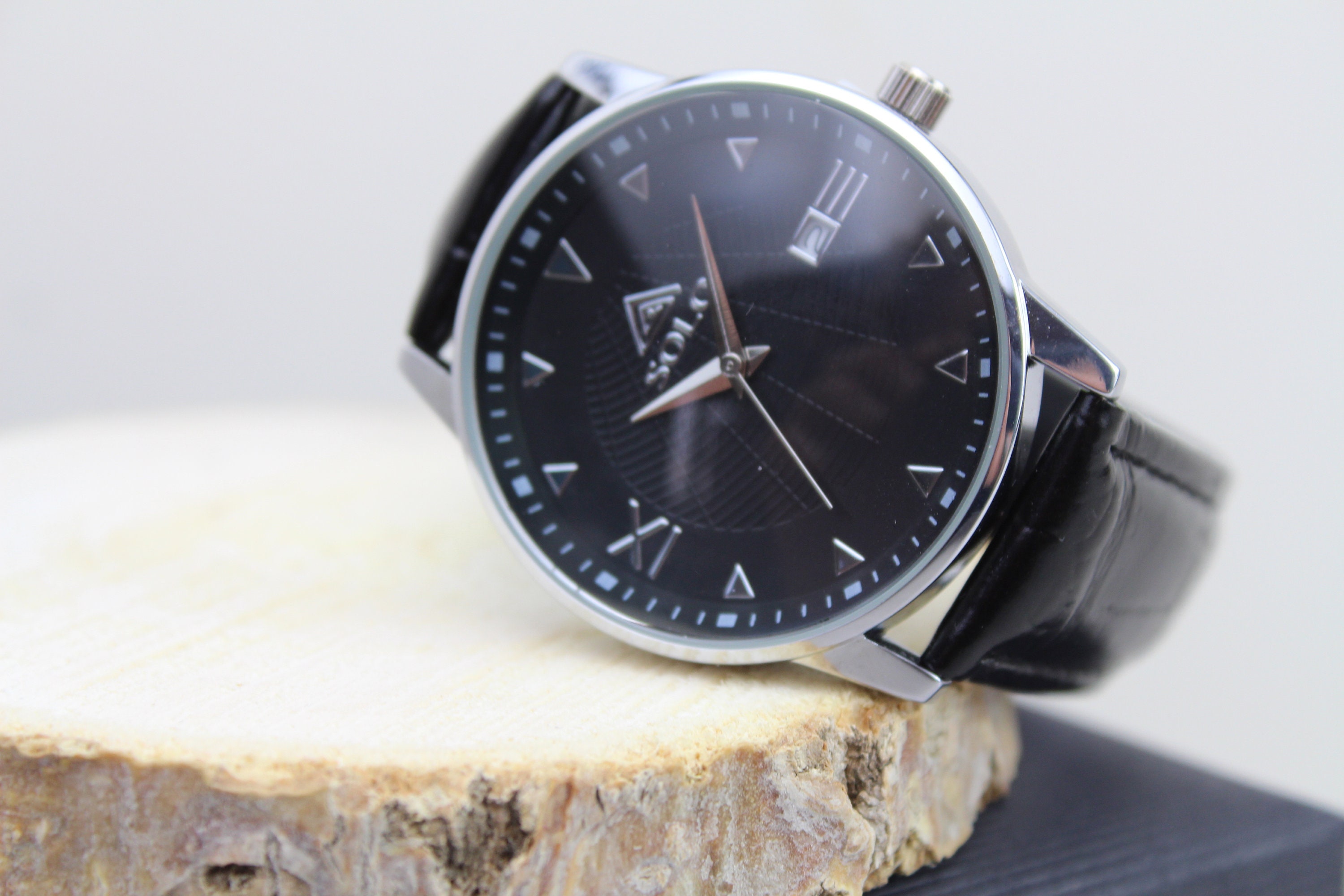 Personalised Engraved Men's Watch With Black Leather Strap Etsy UK