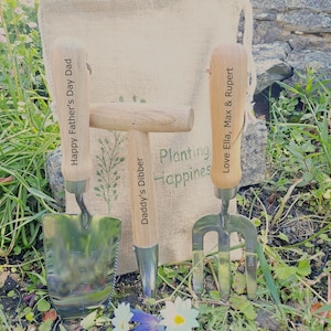 Personalised Garden Tools Engraved Premium Gardening Gift Set Hand Trowel Fork Dibber Mother's Day, Allotment Gifts Retirement Present