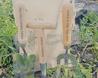 Personalised Garden Tools Engraved Premium Gardening Gift Set Hand Trowel Fork Dibber Mother&#39;s Day, Allotment Gifts Retirement Present