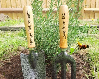 Personalised Garden Tools, Engraved Gardening Gift Set Trowel Fork, Father's Day, Retirement, Allotment Gift Ideas