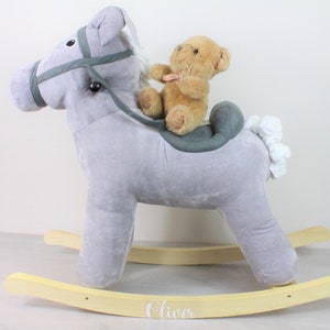 Rocking Horse in Grey Velvet Plush, Suitable For 0-3 Years, Nursery Gifts, New Born Baby, Christmas Gift Ideas image 1