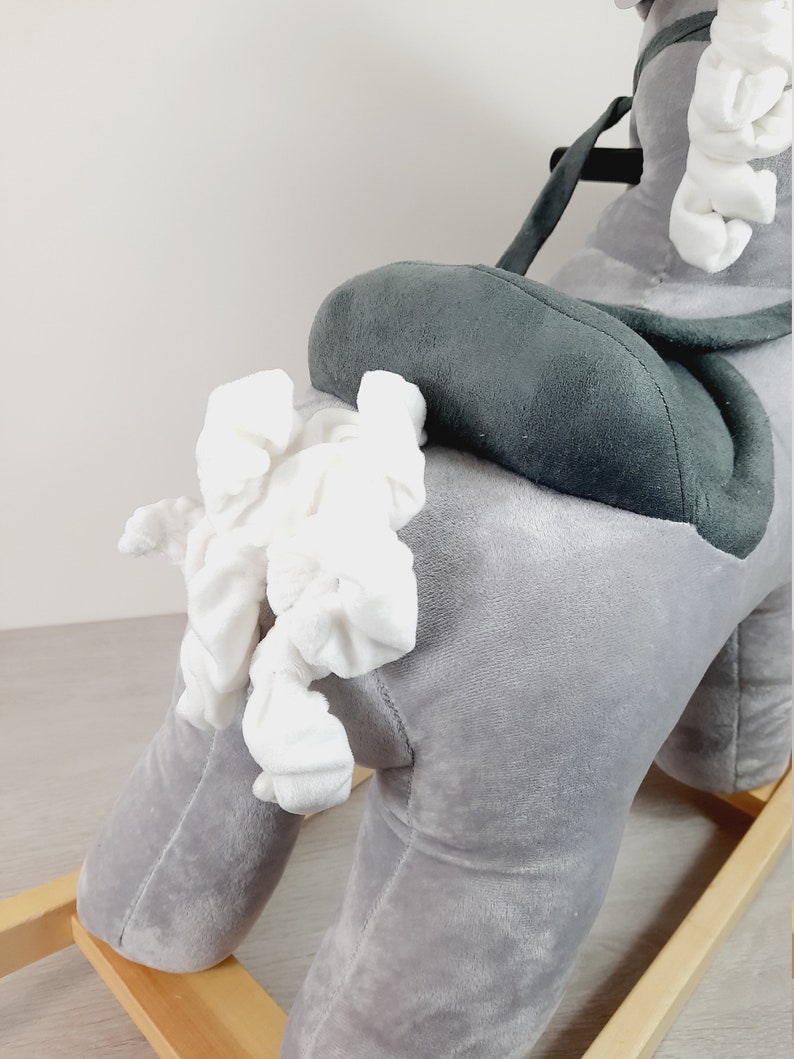 Rocking Horse in Grey Velvet Plush, Suitable For 0-3 Years, Nursery Gifts, New Born Baby, Christmas Gift Ideas image 6