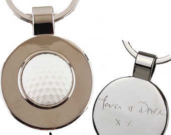 Personalised Golf Ball Keyring, Own Handwriting Engraved Gifts, Perfect Christmas, Birthday Gifts, Anniversary Gift Ideas